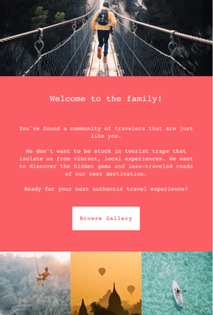 Travel brand welcome email